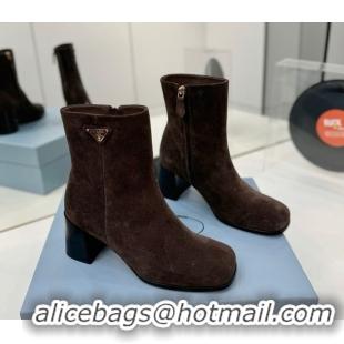 Sumptuous Prada Suede Heel Ankle Boots 6.5cm Dark Brown 2025 PR102705 51027079