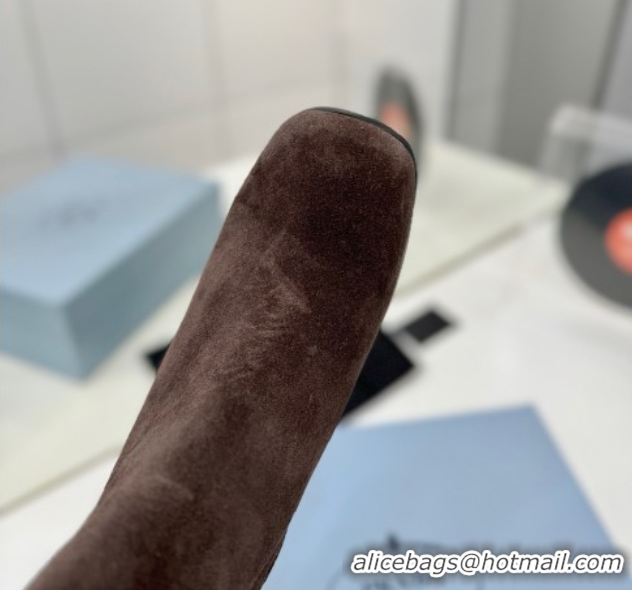 Sumptuous Prada Suede Heel Ankle Boots 6.5cm Dark Brown 2025 PR102705 51027079