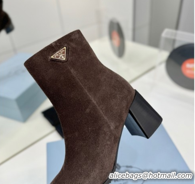 Sumptuous Prada Suede Heel Ankle Boots 6.5cm Dark Brown 2025 PR102705 51027079