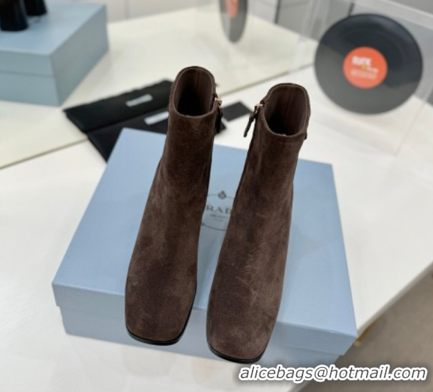 Sumptuous Prada Suede Heel Ankle Boots 6.5cm Dark Brown 2025 PR102705 51027079