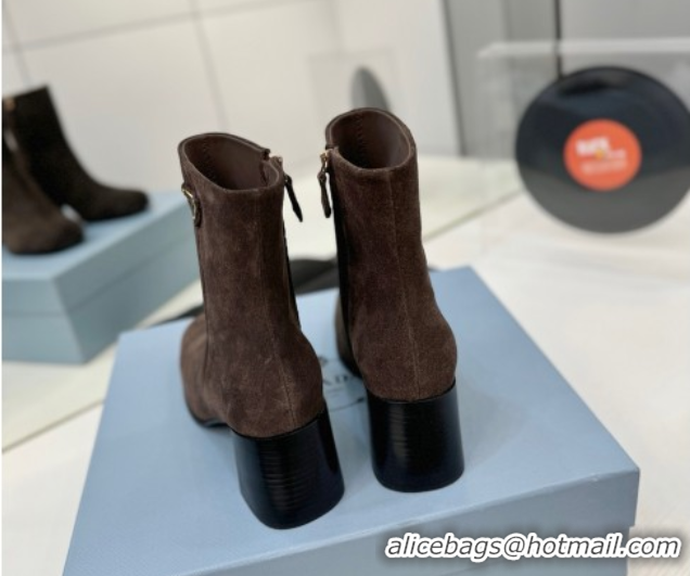Sumptuous Prada Suede Heel Ankle Boots 6.5cm Dark Brown 2025 PR102705 51027079