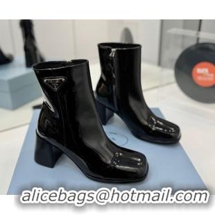 Duplicate Prada Patent Leather Heel Ankle Boots 6.5cm Black 2025 PR102705 1027081