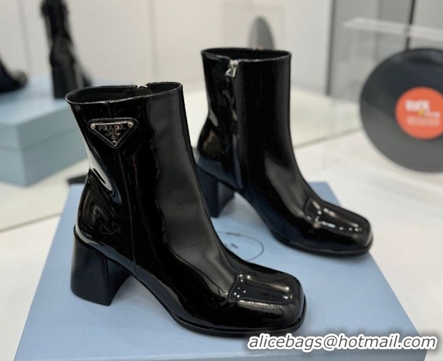 Duplicate Prada Patent Leather Heel Ankle Boots 6.5cm Black 2025 PR102705 1027081