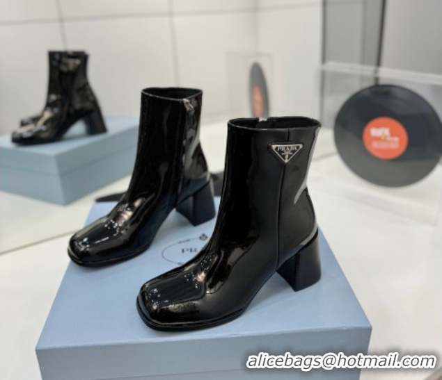 Duplicate Prada Patent Leather Heel Ankle Boots 6.5cm Black 2025 PR102705 1027081