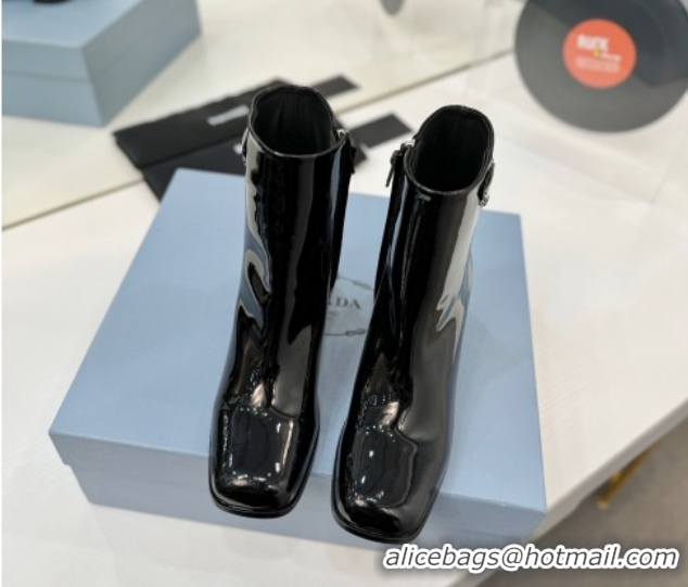Duplicate Prada Patent Leather Heel Ankle Boots 6.5cm Black 2025 PR102705 1027081
