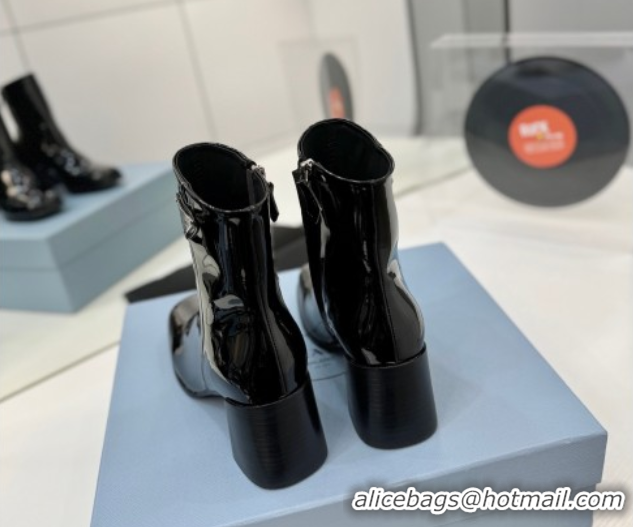 Duplicate Prada Patent Leather Heel Ankle Boots 6.5cm Black 2025 PR102705 1027081