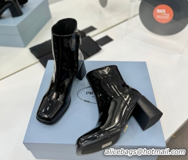 Duplicate Prada Patent Leather Heel Ankle Boots 6.5cm Black 2025 PR102705 1027081