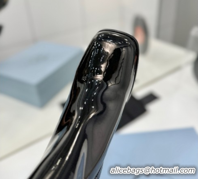 Duplicate Prada Patent Leather Heel Ankle Boots 6.5cm Black 2025 PR102705 1027081