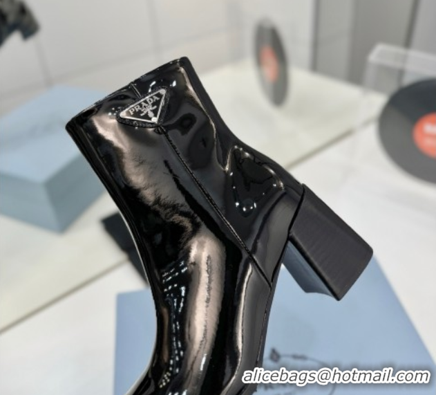 Duplicate Prada Patent Leather Heel Ankle Boots 6.5cm Black 2025 PR102705 1027081
