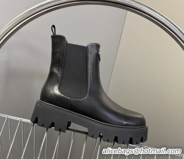 Perfect Prada Shiny Leather Platform Ankle Boots 5cm Black 2025 1T186O 1027082