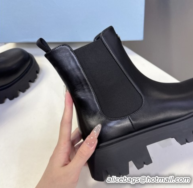 Perfect Prada Shiny Leather Platform Ankle Boots 5cm Black 2025 1T186O 1027082