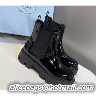 Unique Style Prada Patent Leather Platform Ankle Boots 5cm Black 2025 1T186O 1027083
