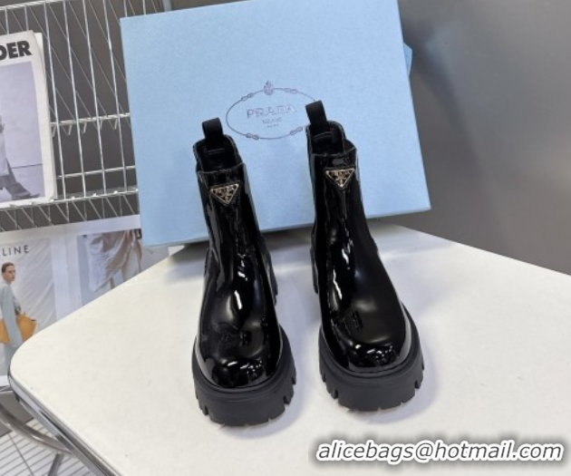 Unique Style Prada Patent Leather Platform Ankle Boots 5cm Black 2025 1T186O 1027083