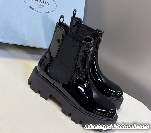 Unique Style Prada Patent Leather Platform Ankle Boots 5cm Black 2025 1T186O 1027083
