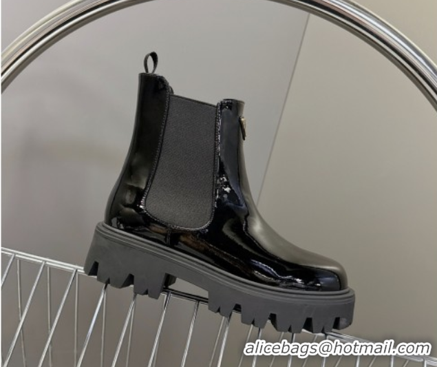 Unique Style Prada Patent Leather Platform Ankle Boots 5cm Black 2025 1T186O 1027083