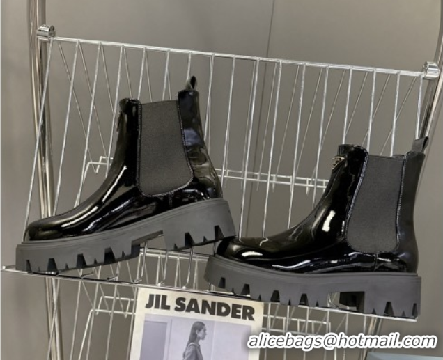 Unique Style Prada Patent Leather Platform Ankle Boots 5cm Black 2025 1T186O 1027083