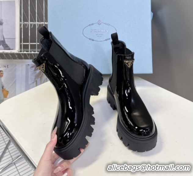Unique Style Prada Patent Leather Platform Ankle Boots 5cm Black 2025 1T186O 1027083