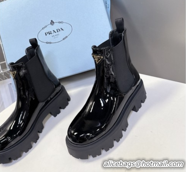 Unique Style Prada Patent Leather Platform Ankle Boots 5cm Black 2025 1T186O 1027083