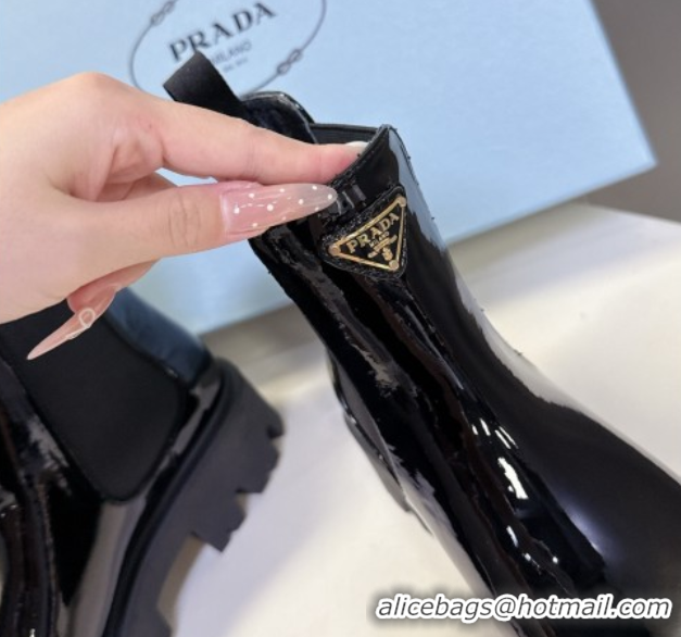 Unique Style Prada Patent Leather Platform Ankle Boots 5cm Black 2025 1T186O 1027083