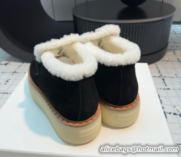 Best Product Prada Suede and Wool Platform Slip-on Ankle Boots 5cm Black 2025 PR102706 1027084