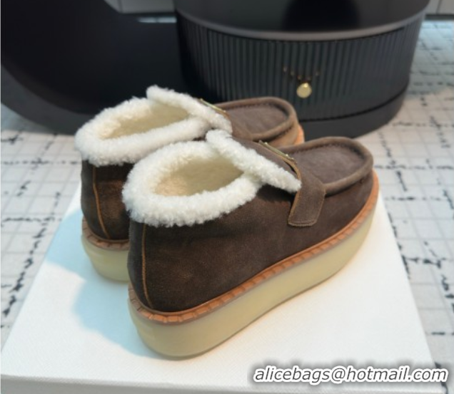 Good Quality Prada Suede and Wool Platform Slip-on Ankle Boots 5cm Dark Brown 2025 PR102706 1027085