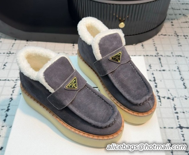 Good Product Prada Suede and Wool Platform Slip-on Ankle Boots 5cm Grey 2025 PR102706 1027086