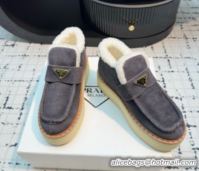 Good Product Prada Suede and Wool Platform Slip-on Ankle Boots 5cm Grey 2025 PR102706 1027086