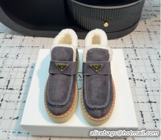 Good Product Prada Suede and Wool Platform Slip-on Ankle Boots 5cm Grey 2025 PR102706 1027086