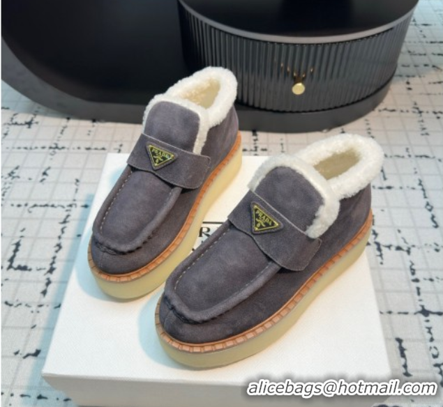 Good Product Prada Suede and Wool Platform Slip-on Ankle Boots 5cm Grey 2025 PR102706 1027086