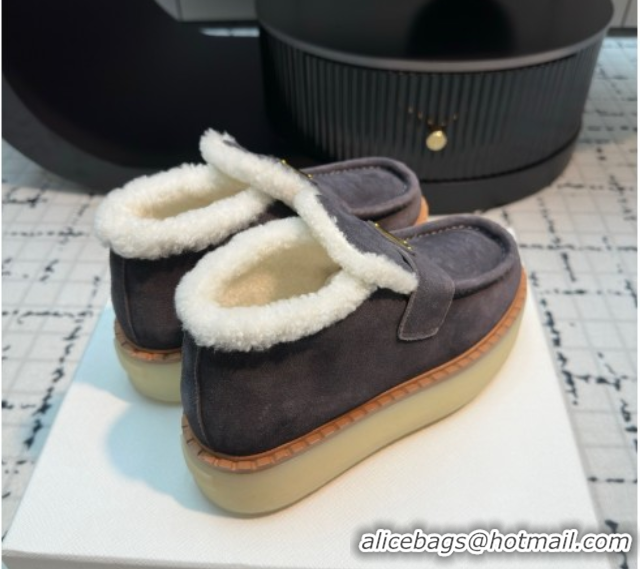 Good Product Prada Suede and Wool Platform Slip-on Ankle Boots 5cm Grey 2025 PR102706 1027086