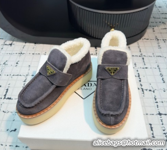 Good Product Prada Suede and Wool Platform Slip-on Ankle Boots 5cm Grey 2025 PR102706 1027086
