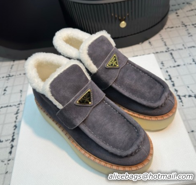 Good Product Prada Suede and Wool Platform Slip-on Ankle Boots 5cm Grey 2025 PR102706 1027086