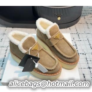 Hot Style Prada Suede and Wool Platform Slip-on Ankle Boots 5cm Beige 2025 PR102706 1027087