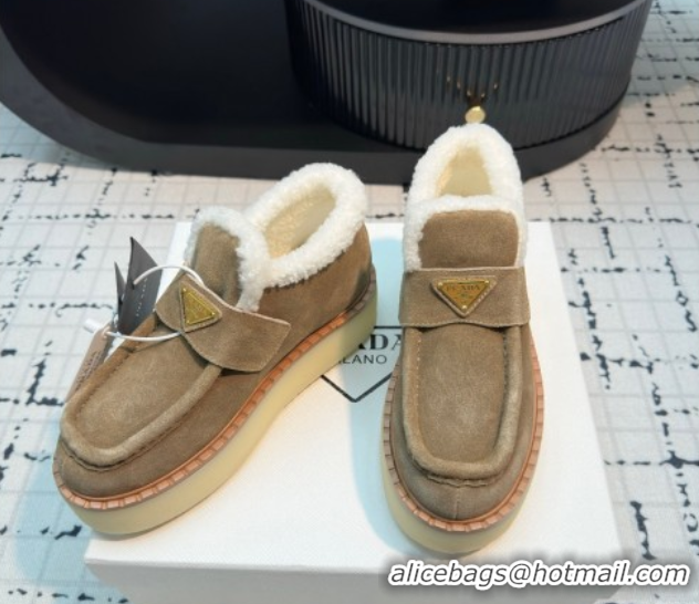 Hot Style Prada Suede and Wool Platform Slip-on Ankle Boots 5cm Beige 2025 PR102706 1027087