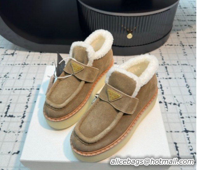 Hot Style Prada Suede and Wool Platform Slip-on Ankle Boots 5cm Beige 2025 PR102706 1027087