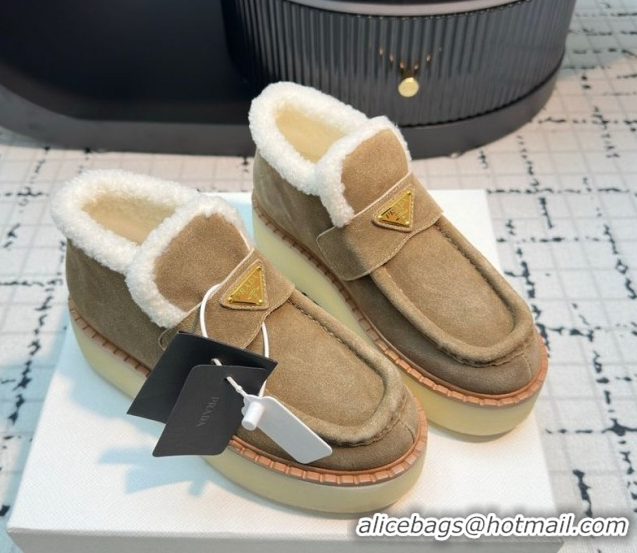 Hot Style Prada Suede and Wool Platform Slip-on Ankle Boots 5cm Beige 2025 PR102706 1027087