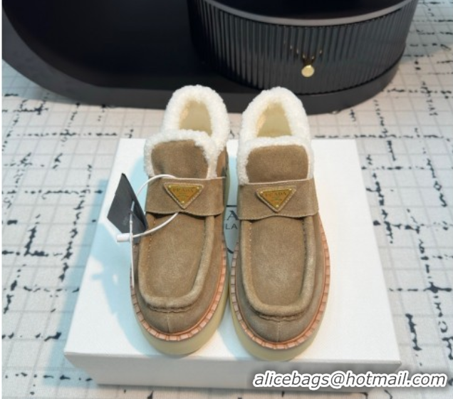 Hot Style Prada Suede and Wool Platform Slip-on Ankle Boots 5cm Beige 2025 PR102706 1027087