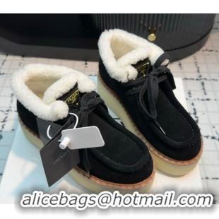 Pretty Style Prada Suede and Wool Platform Chukka Ankle Boots 5cm Black 2025 1T716N 1027088