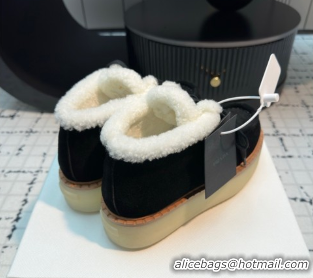 Pretty Style Prada Suede and Wool Platform Chukka Ankle Boots 5cm Black 2025 1T716N 1027088