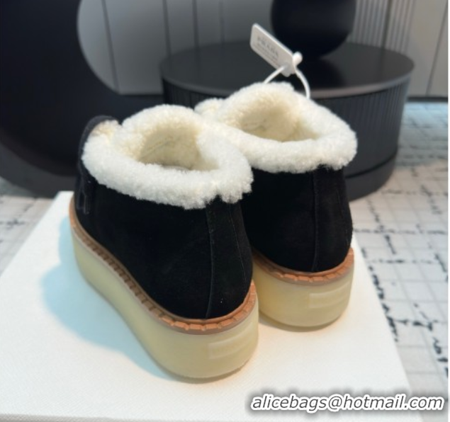 Pretty Style Prada Suede and Wool Platform Chukka Ankle Boots 5cm Black 2025 1T716N 1027088