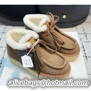 Grade Quality Prada Suede and Wool Platform Chukka Ankle Boots 5cm Brown2 2025 1T716N 1027089