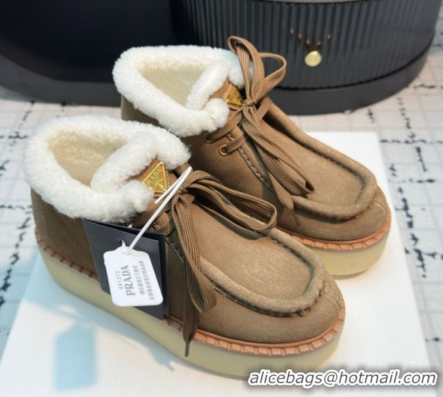 Grade Quality Prada Suede and Wool Platform Chukka Ankle Boots 5cm Brown2 2025 1T716N 1027089