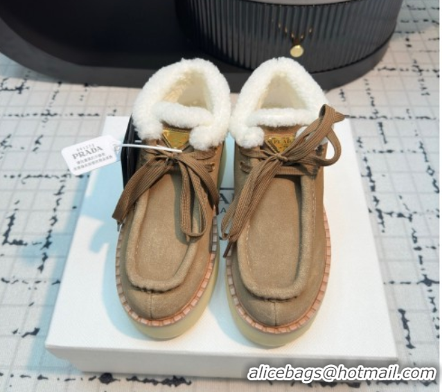 Grade Quality Prada Suede and Wool Platform Chukka Ankle Boots 5cm Brown2 2025 1T716N 1027089