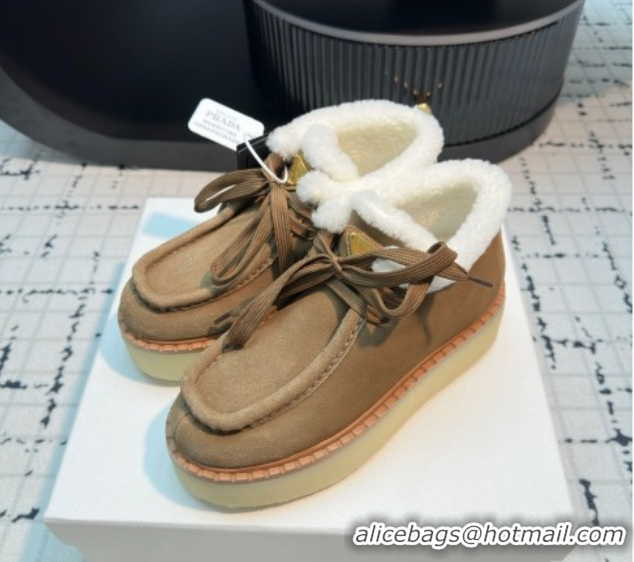 Grade Quality Prada Suede and Wool Platform Chukka Ankle Boots 5cm Brown2 2025 1T716N 1027089