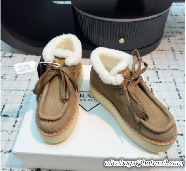 Grade Quality Prada Suede and Wool Platform Chukka Ankle Boots 5cm Brown2 2025 1T716N 1027089