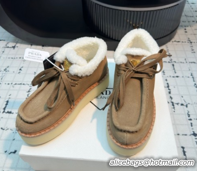 Grade Quality Prada Suede and Wool Platform Chukka Ankle Boots 5cm Brown2 2025 1T716N 1027089