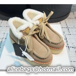 Best Grade Prada Suede and Wool Platform Chukka Ankle Boots 5cm Beige 2025 1T716N 1027090