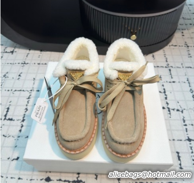Best Grade Prada Suede and Wool Platform Chukka Ankle Boots 5cm Beige 2025 1T716N 1027090