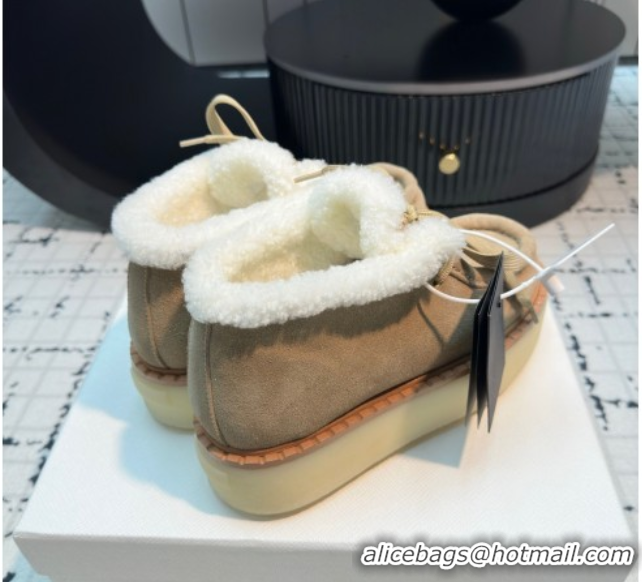 Best Grade Prada Suede and Wool Platform Chukka Ankle Boots 5cm Beige 2025 1T716N 1027090