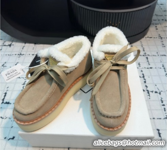 Best Grade Prada Suede and Wool Platform Chukka Ankle Boots 5cm Beige 2025 1T716N 1027090